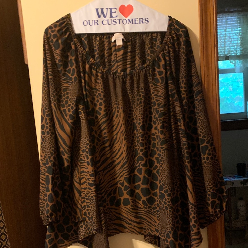 Michael Kors Brown Animal Print Blouse